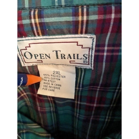 Vintage 80s Open Trails Flannel Shirt Men XXL PLAID 65/35 Green - Picture 3 of 3